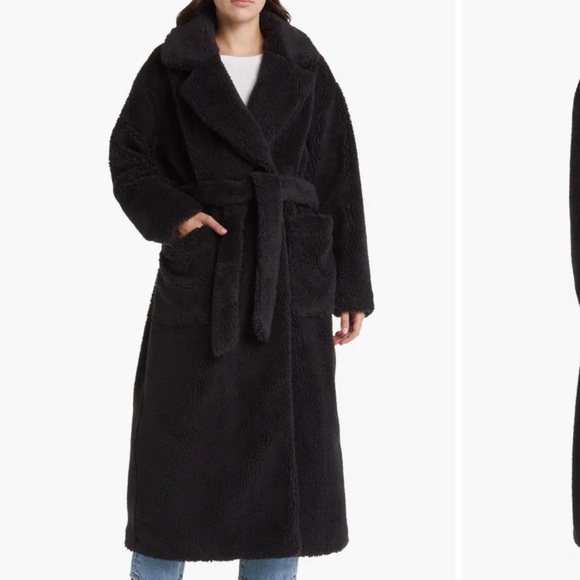 UGG Alesandra Faux Fur Wrap Coat Jacket Belted Luxury Satin Lined